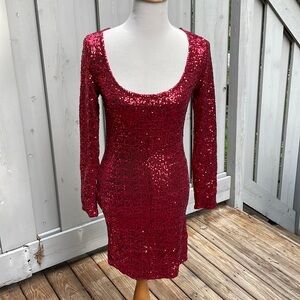 La Cite’ Paris Super Hot Sexy Red Sequined Bodycon Mini Dress Size S 🔥